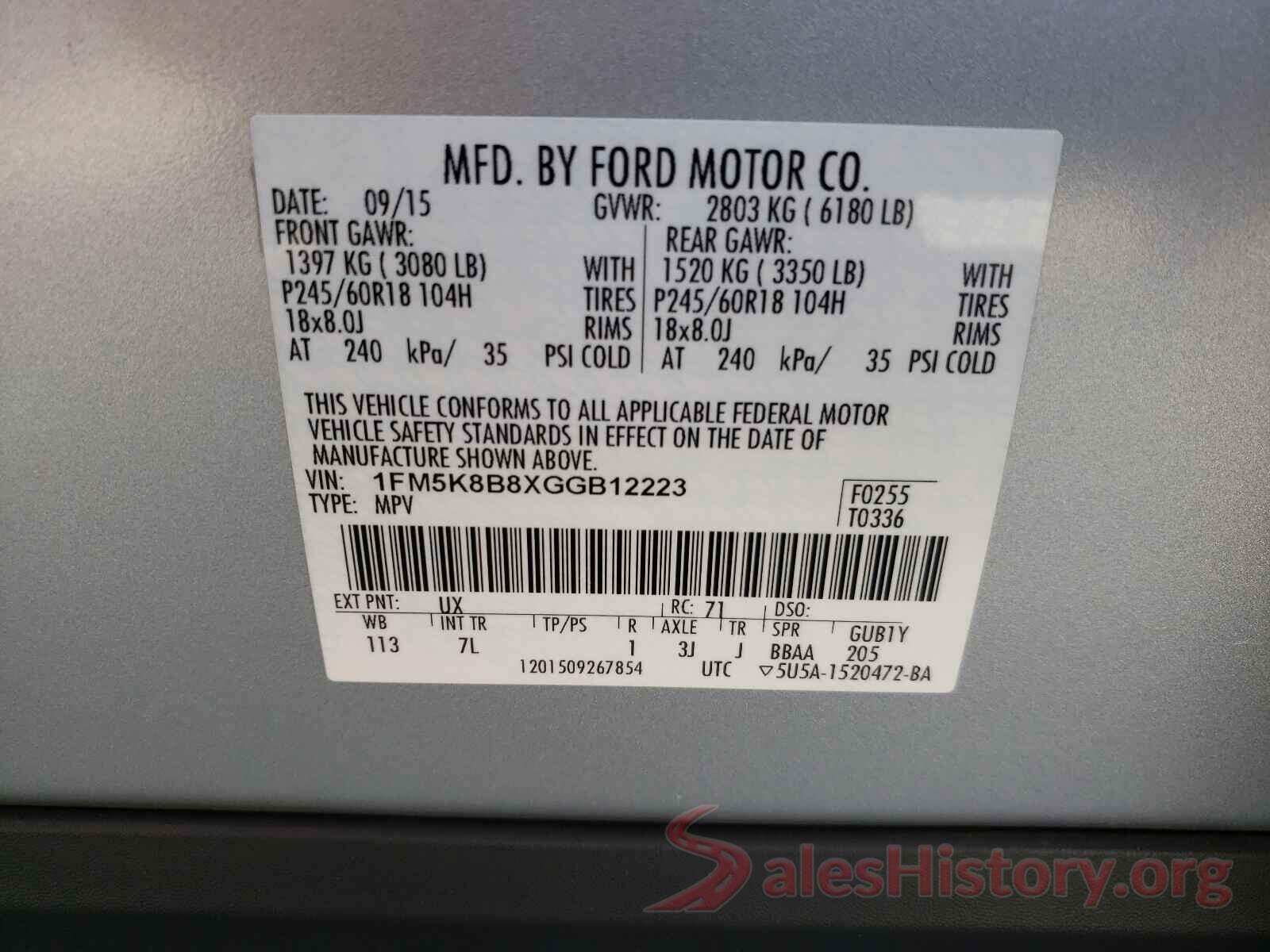 1FM5K8B8XGGB12223 2016 FORD EXPLORER