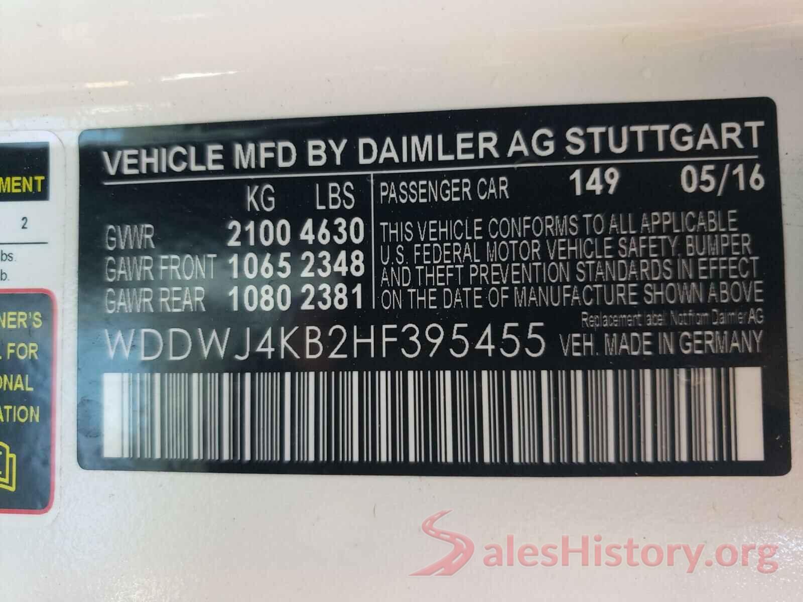 WDDWJ4KB2HF395455 2017 MERCEDES-BENZ C CLASS