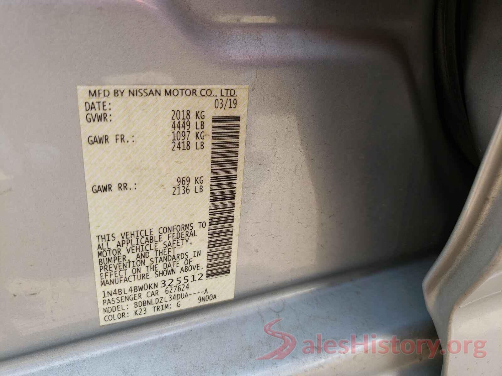 1N4BL4BW0KN325512 2019 NISSAN ALTIMA