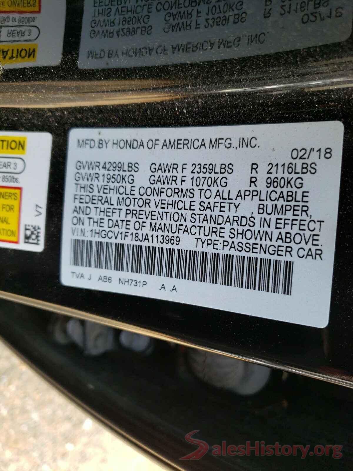 1HGCV1F18JA113969 2018 HONDA ACCORD