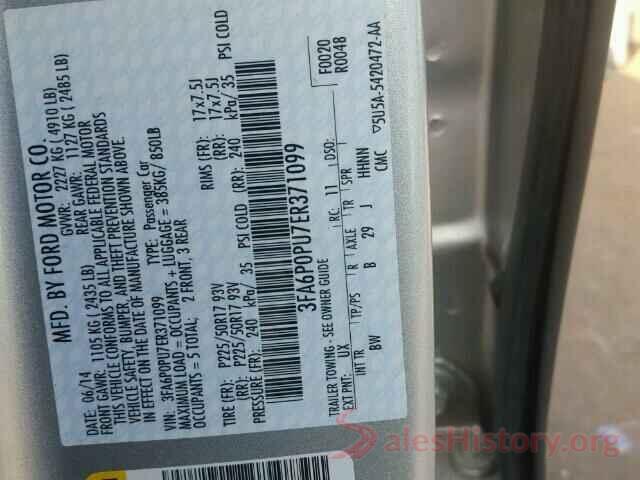 3FA6P0PU7ER371099 2014 FORD FUSION