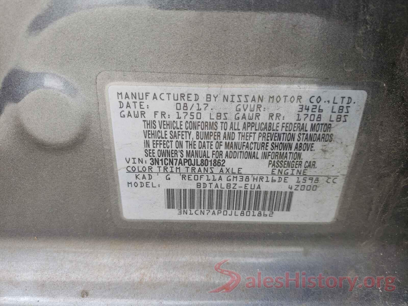 3N1CN7AP0JL801862 2018 NISSAN VERSA