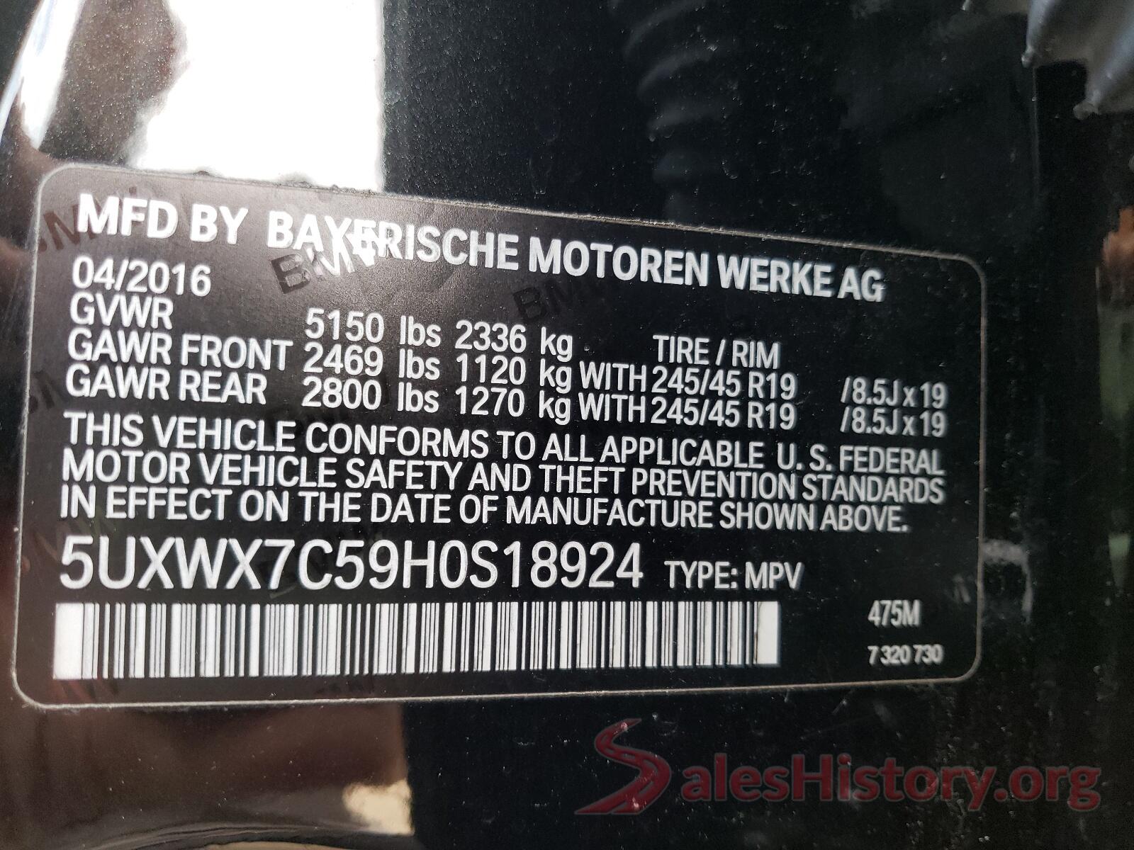 5UXWX7C59H0S18924 2017 BMW X3