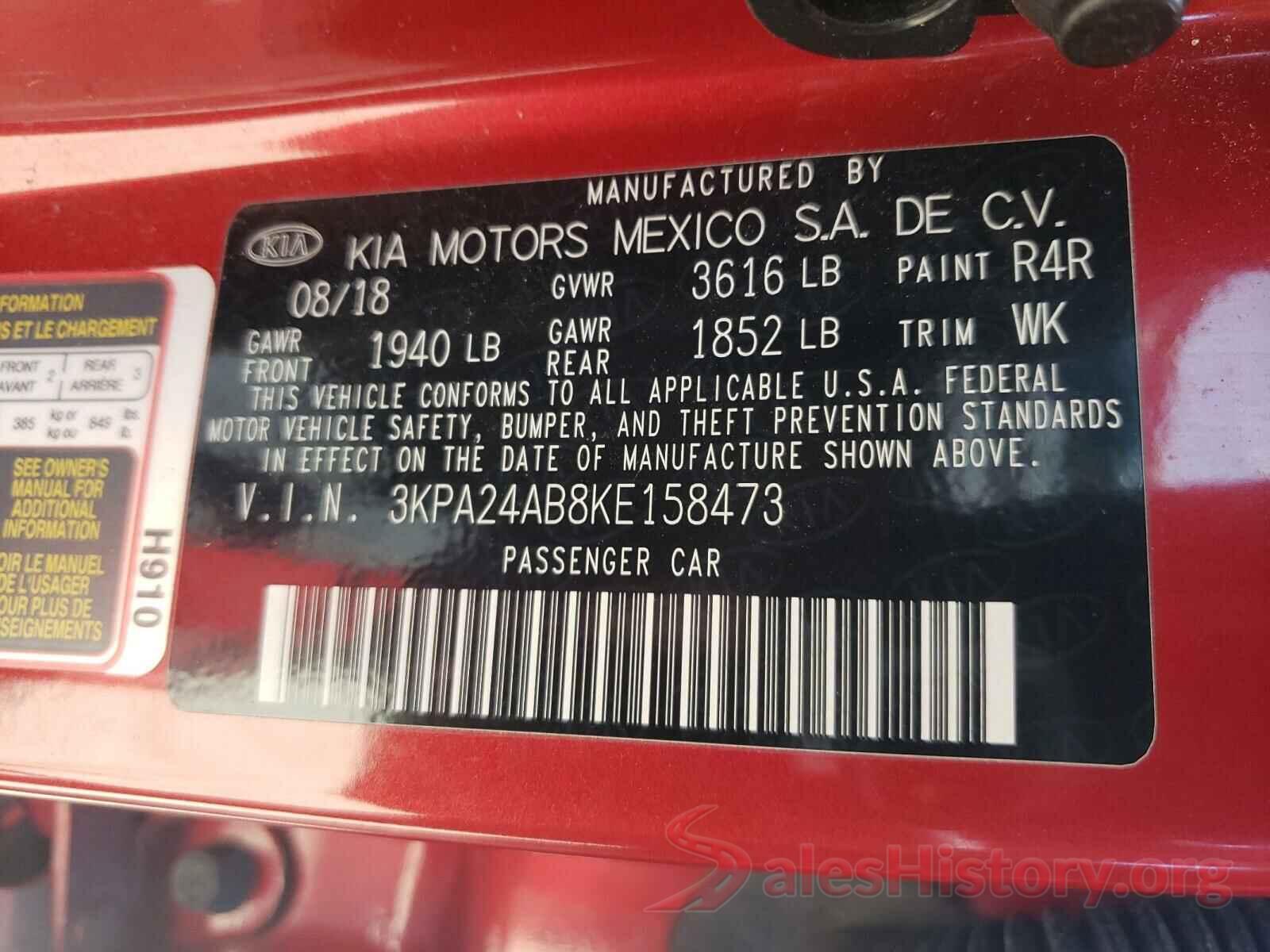 3KPA24AB8KE158473 2019 KIA RIO