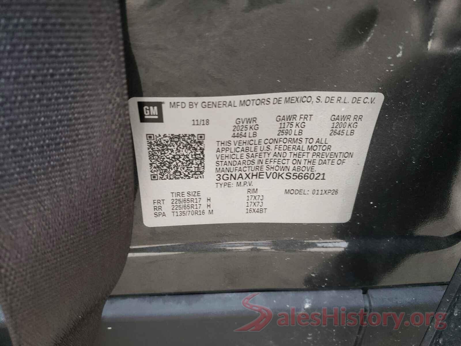 3GNAXHEV0KS566021 2019 CHEVROLET EQUINOX