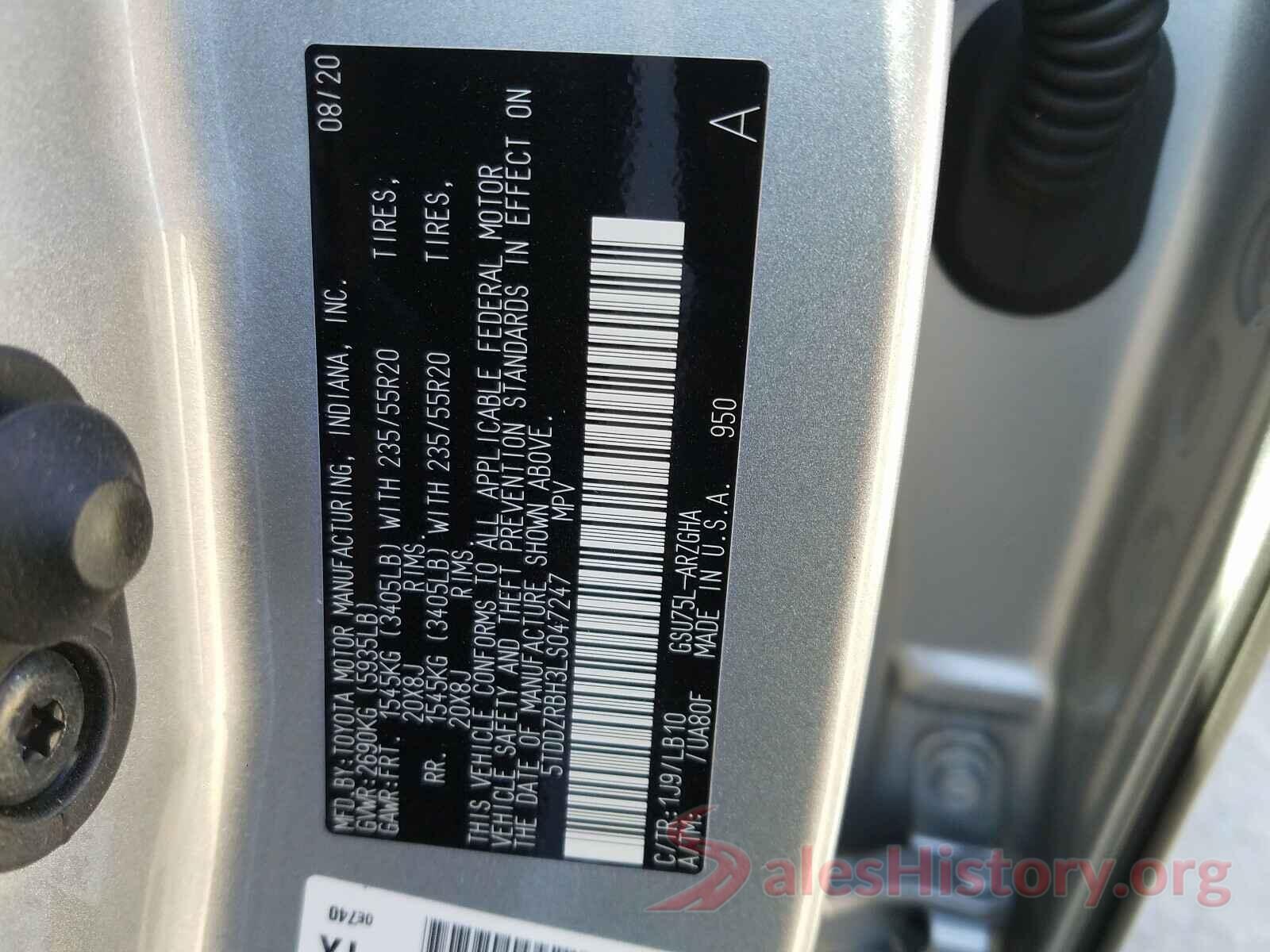 5TDDZRBH3LS047247 2020 TOYOTA HIGHLANDER