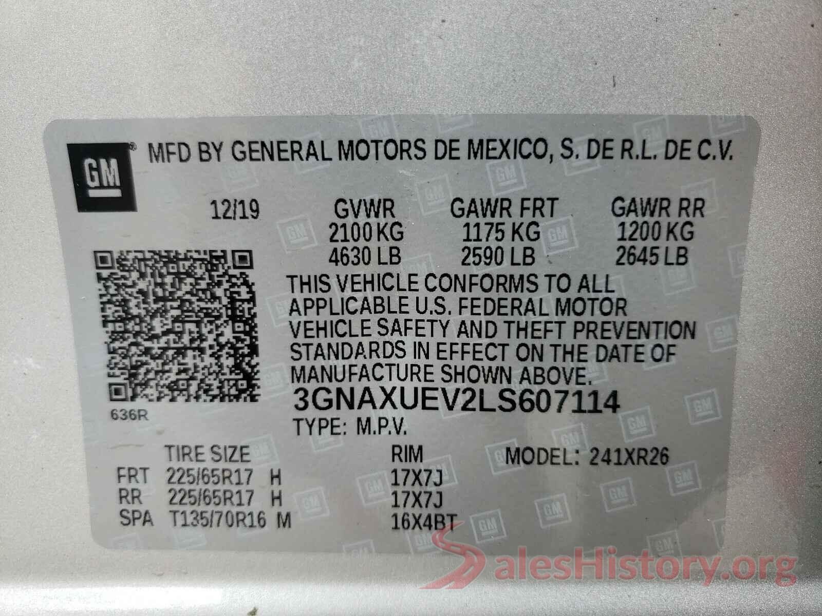 3GNAXUEV2LS607114 2020 CHEVROLET EQUINOX