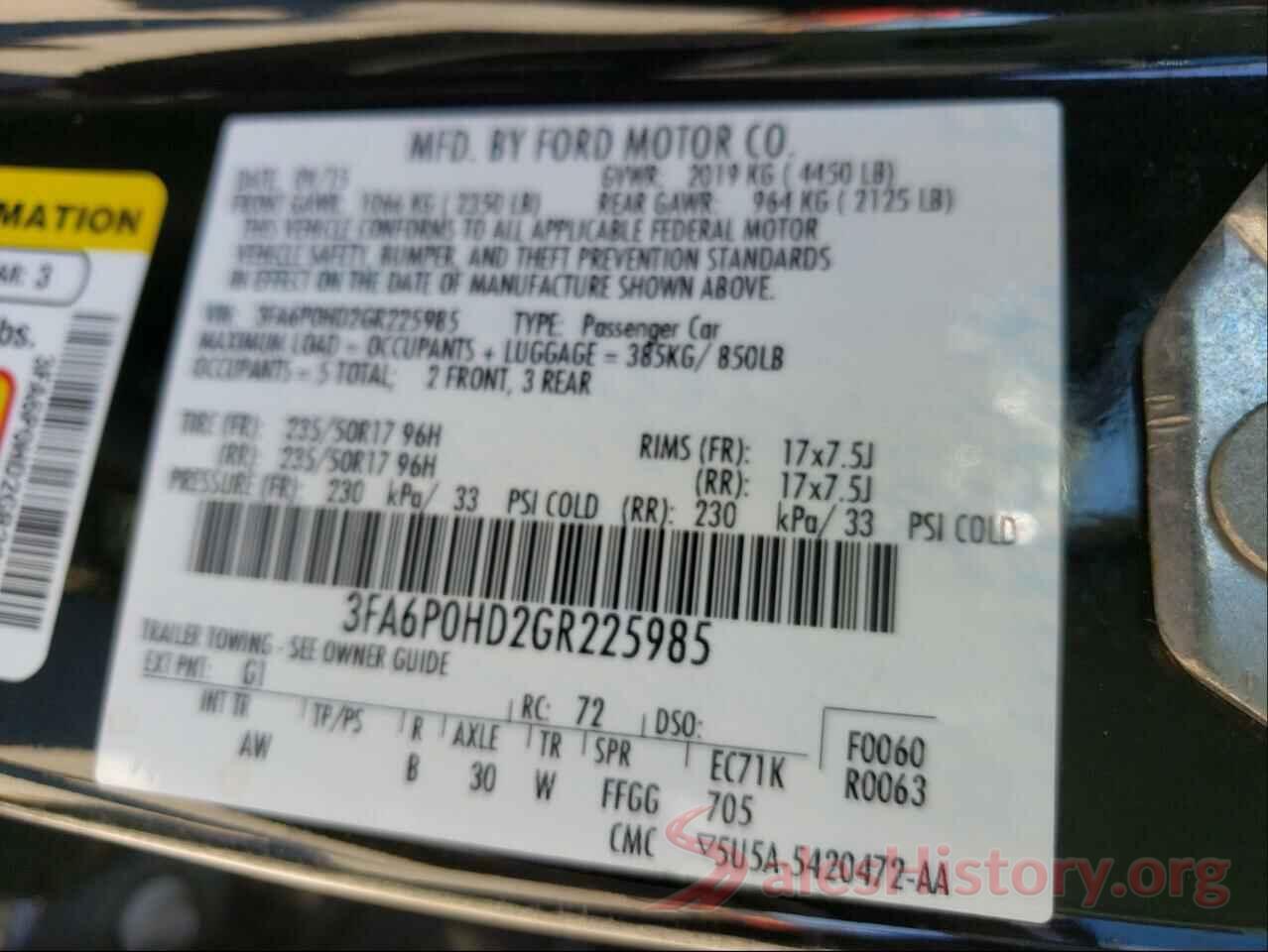 3FA6P0HD2GR225985 2016 FORD FUSION