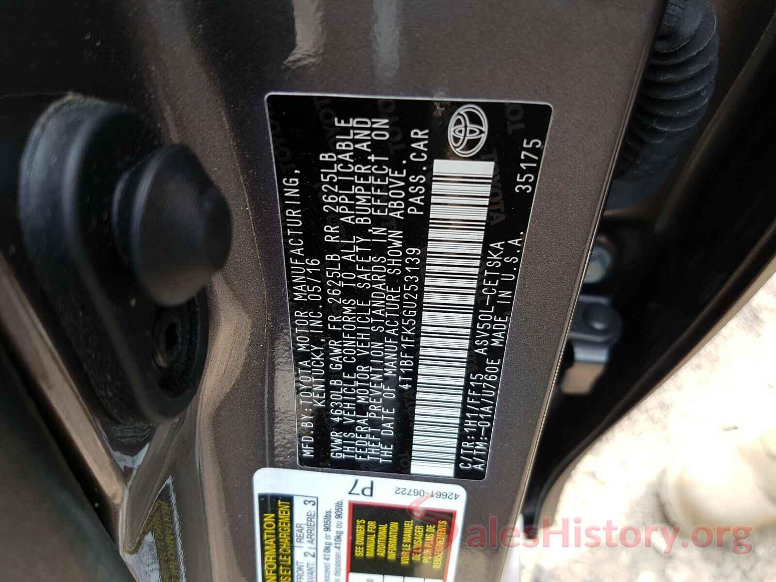 4T1BF1FK5GU253139 2016 TOYOTA CAMRY