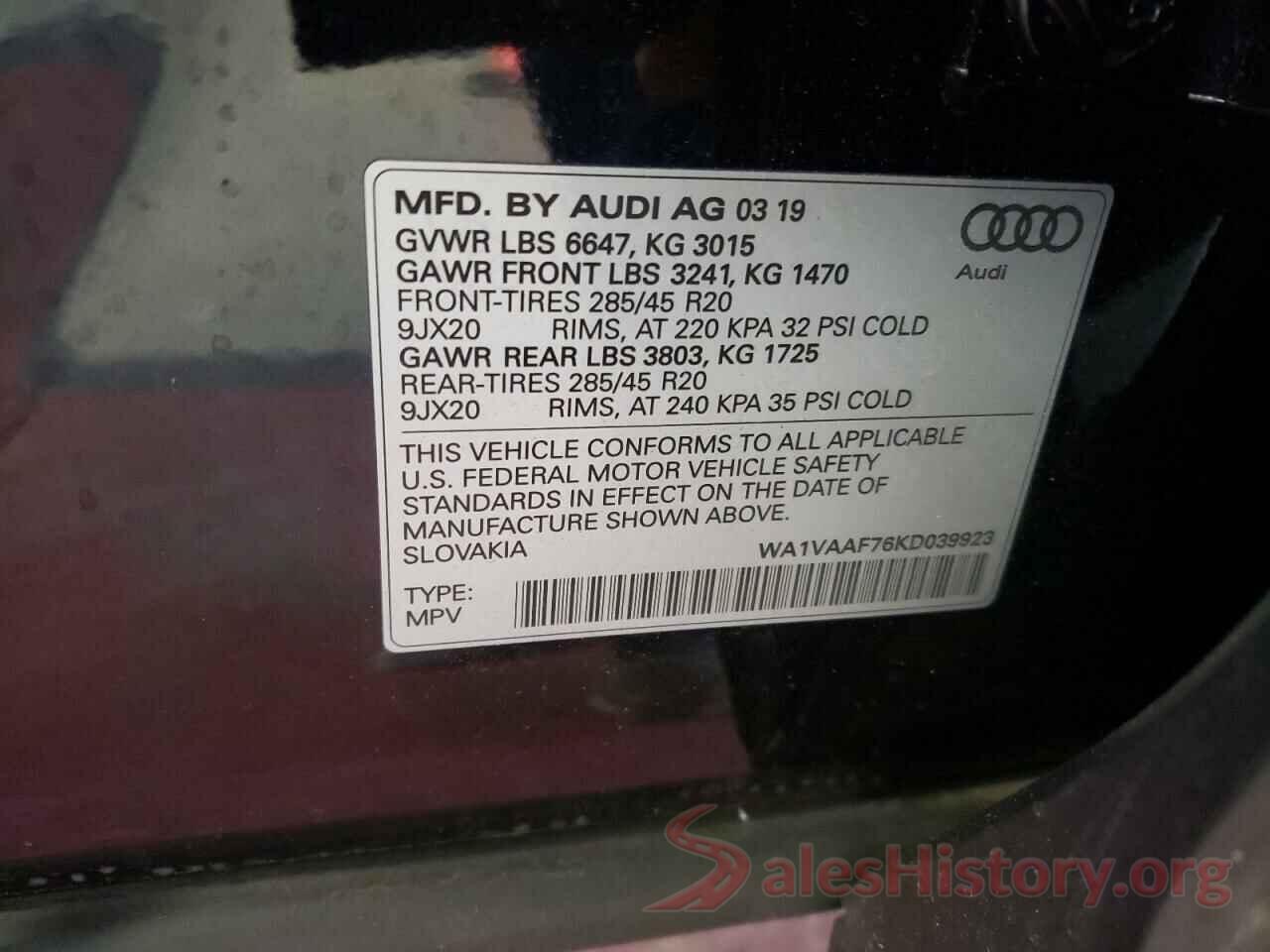 WA1VAAF76KD039923 2019 AUDI Q7