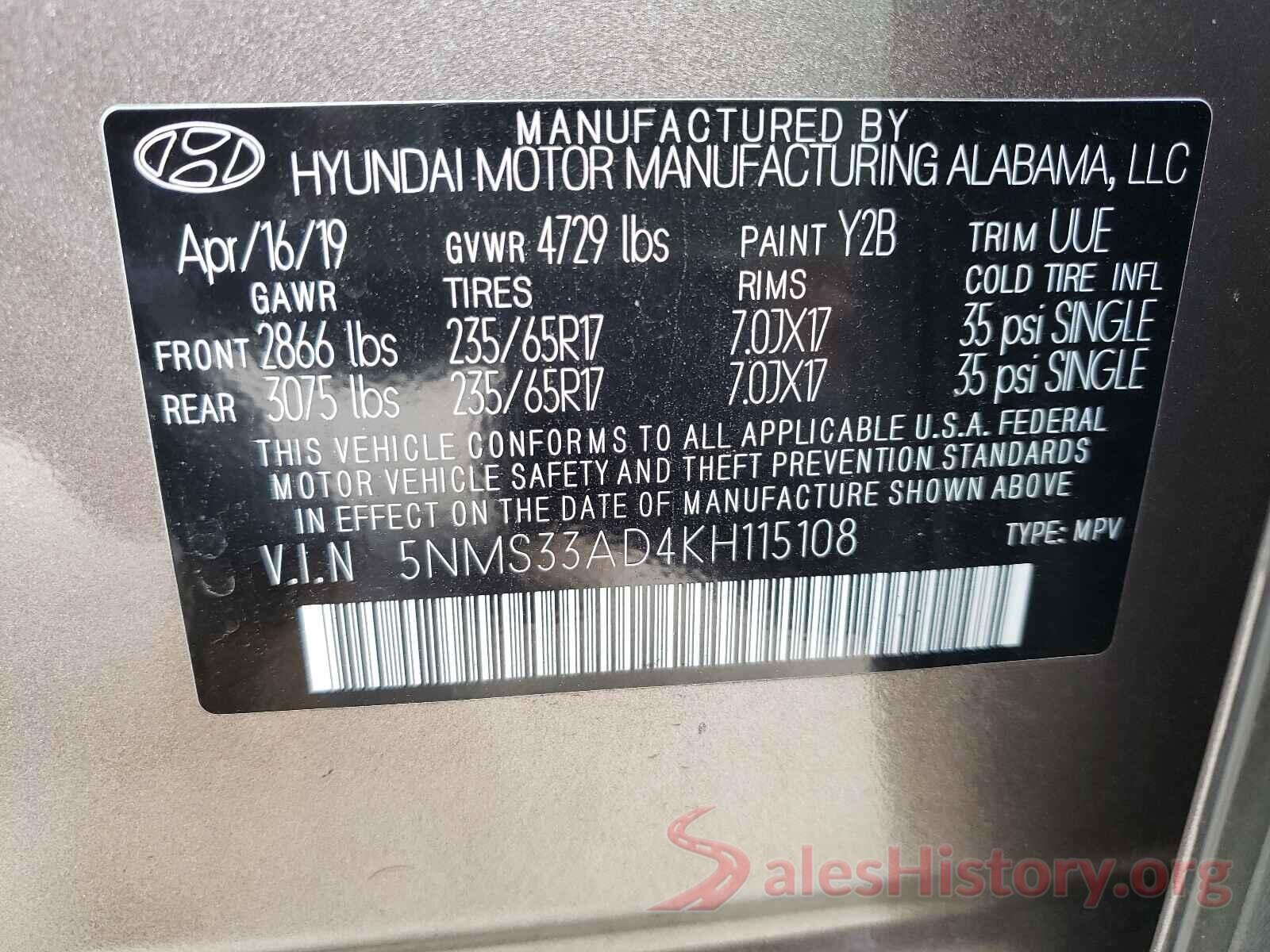 5NMS33AD4KH115108 2019 HYUNDAI SANTA FE