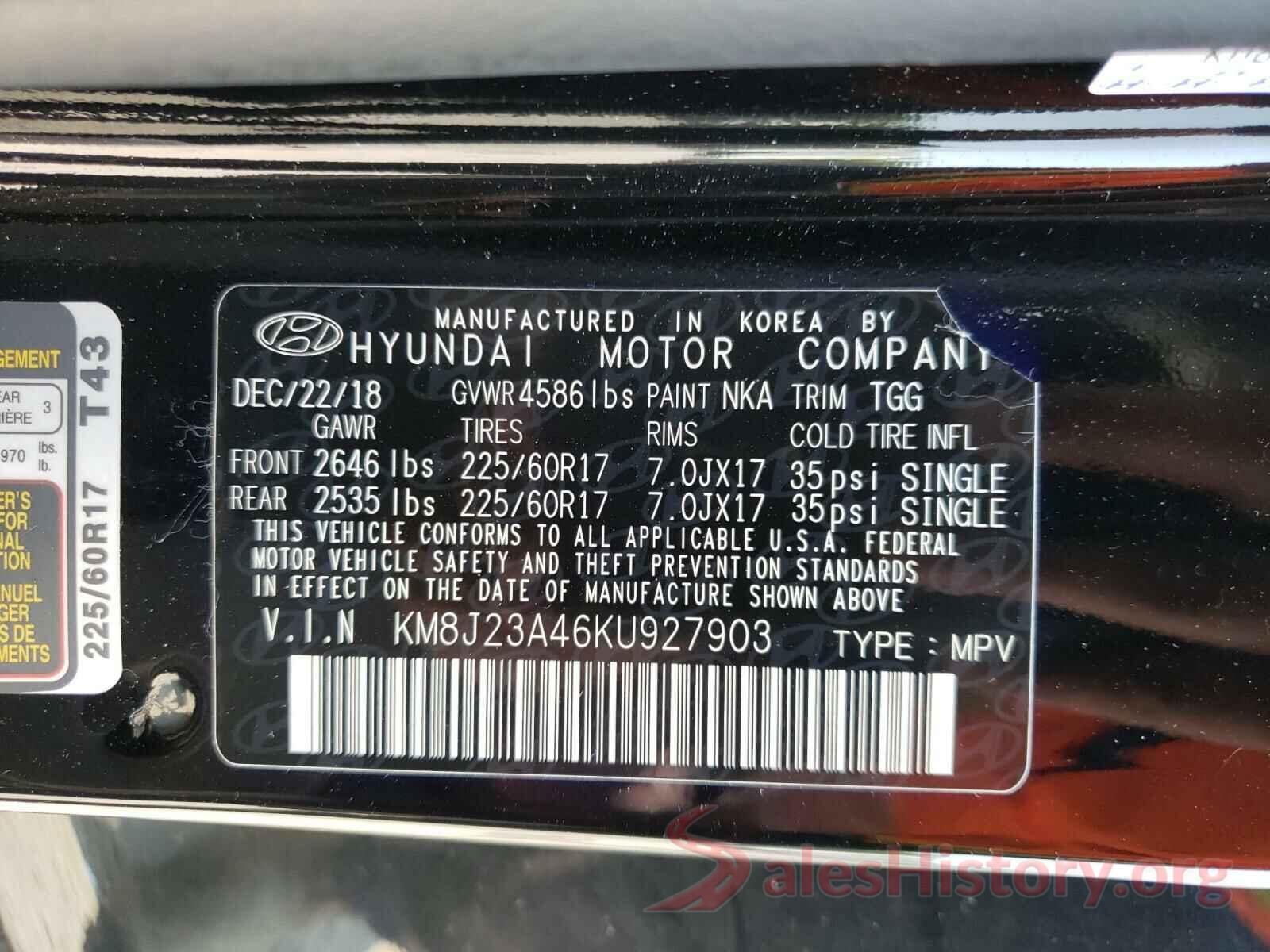 KM8J23A46KU927903 2019 HYUNDAI TUCSON