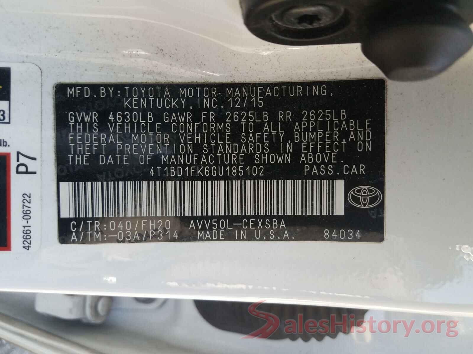 4T1BD1FK6GU185102 2016 TOYOTA CAMRY