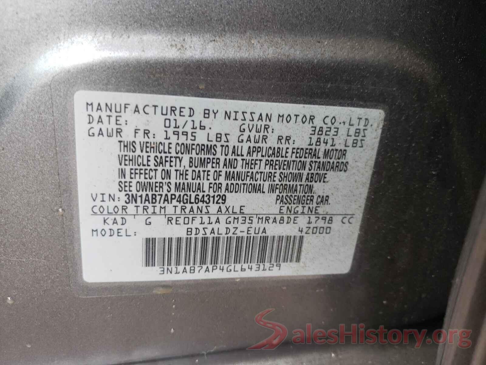 3N1AB7AP4GL643129 2016 NISSAN SENTRA