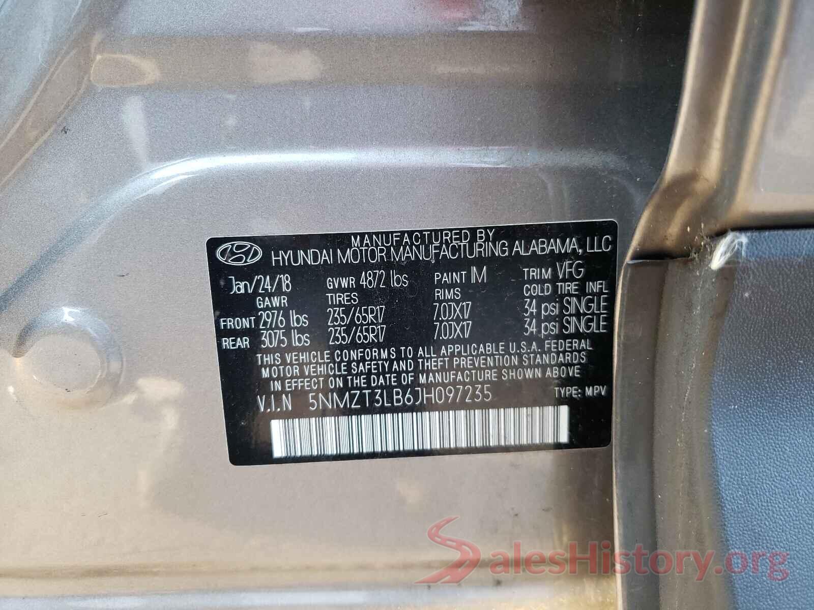 5NMZT3LB6JH097235 2018 HYUNDAI SANTA FE