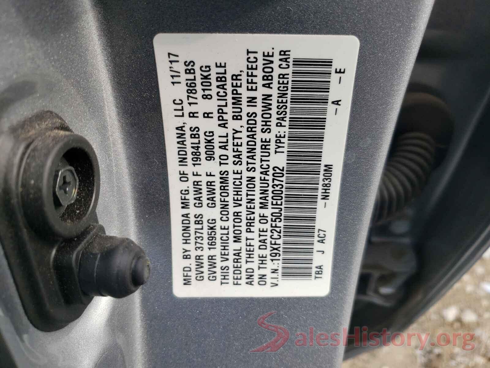 19XFC2F50JE003702 2018 HONDA CIVIC