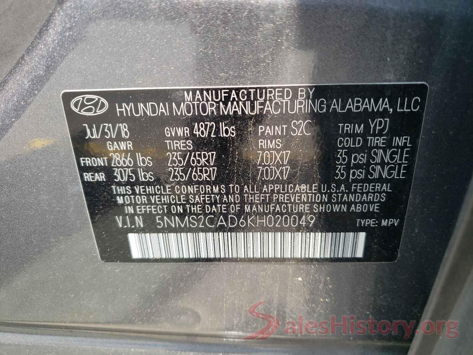 5NMS2CAD6KH020049 2019 HYUNDAI SANTA FE