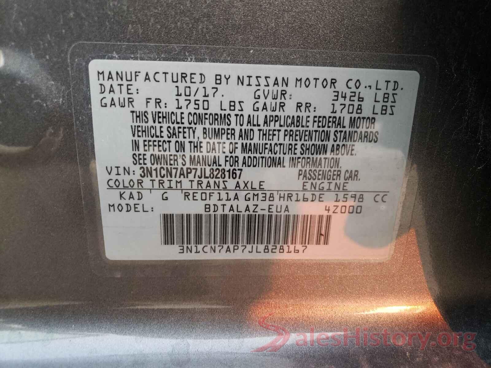 3N1CN7AP7JL828167 2018 NISSAN VERSA