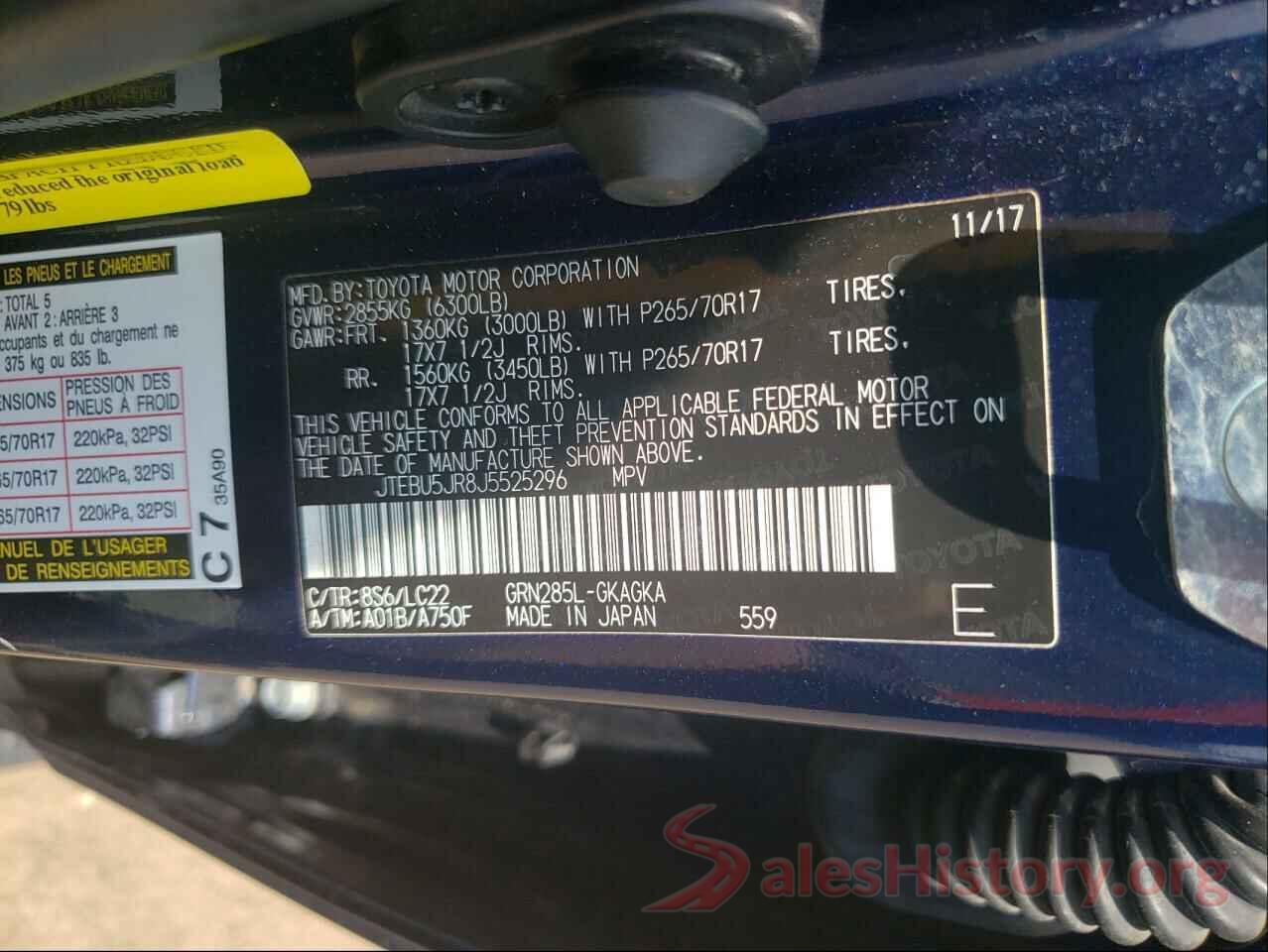 JTEBU5JR8J5525296 2018 TOYOTA 4RUNNER