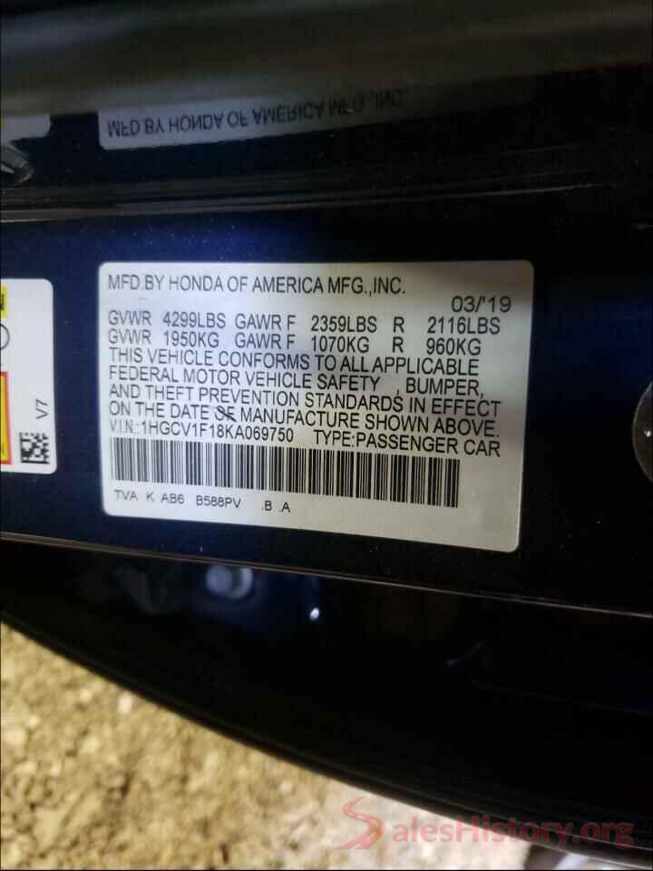 1HGCV1F18KA069750 2019 HONDA ACCORD