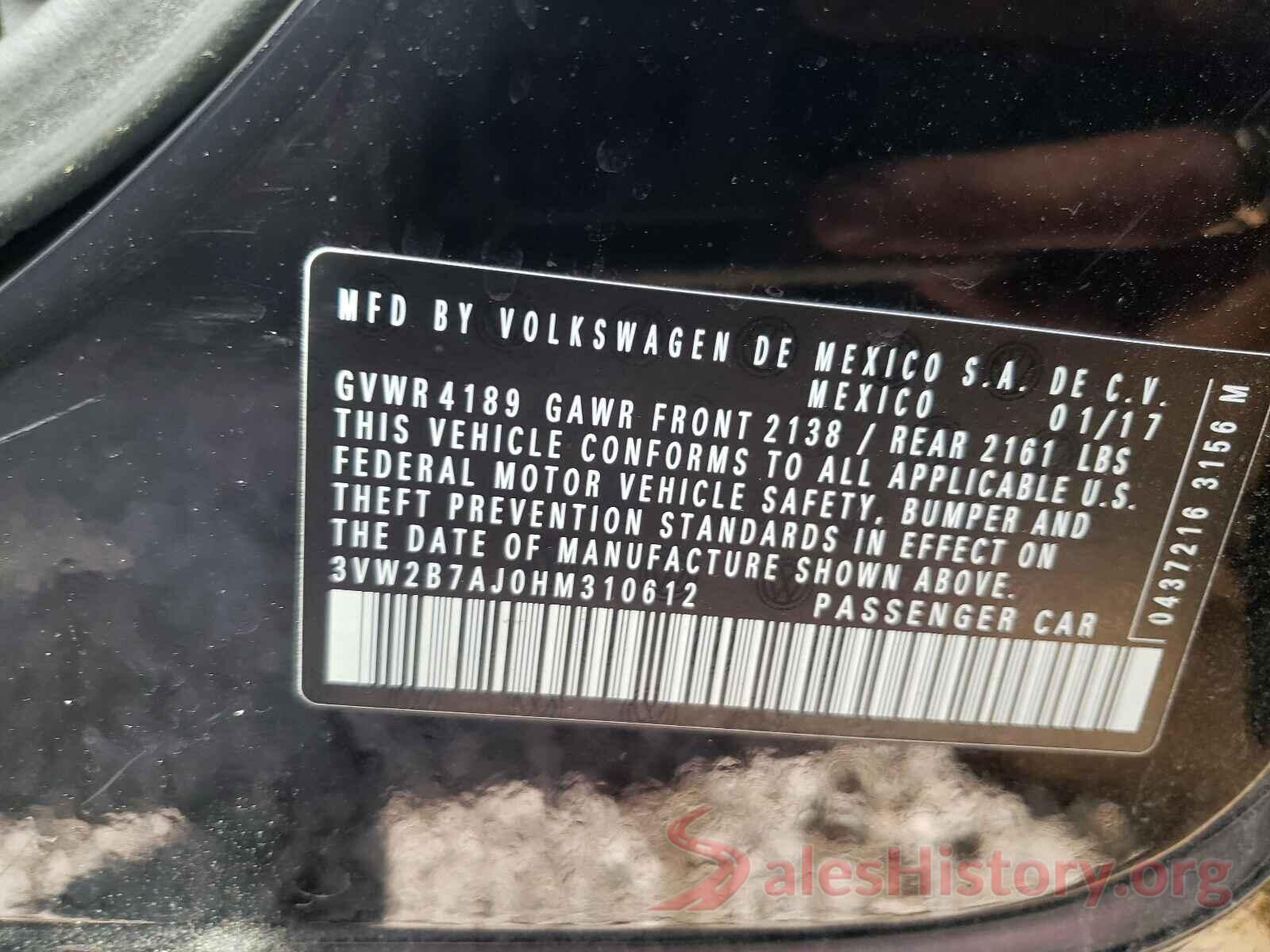 3VW2B7AJ0HM310612 2017 VOLKSWAGEN JETTA