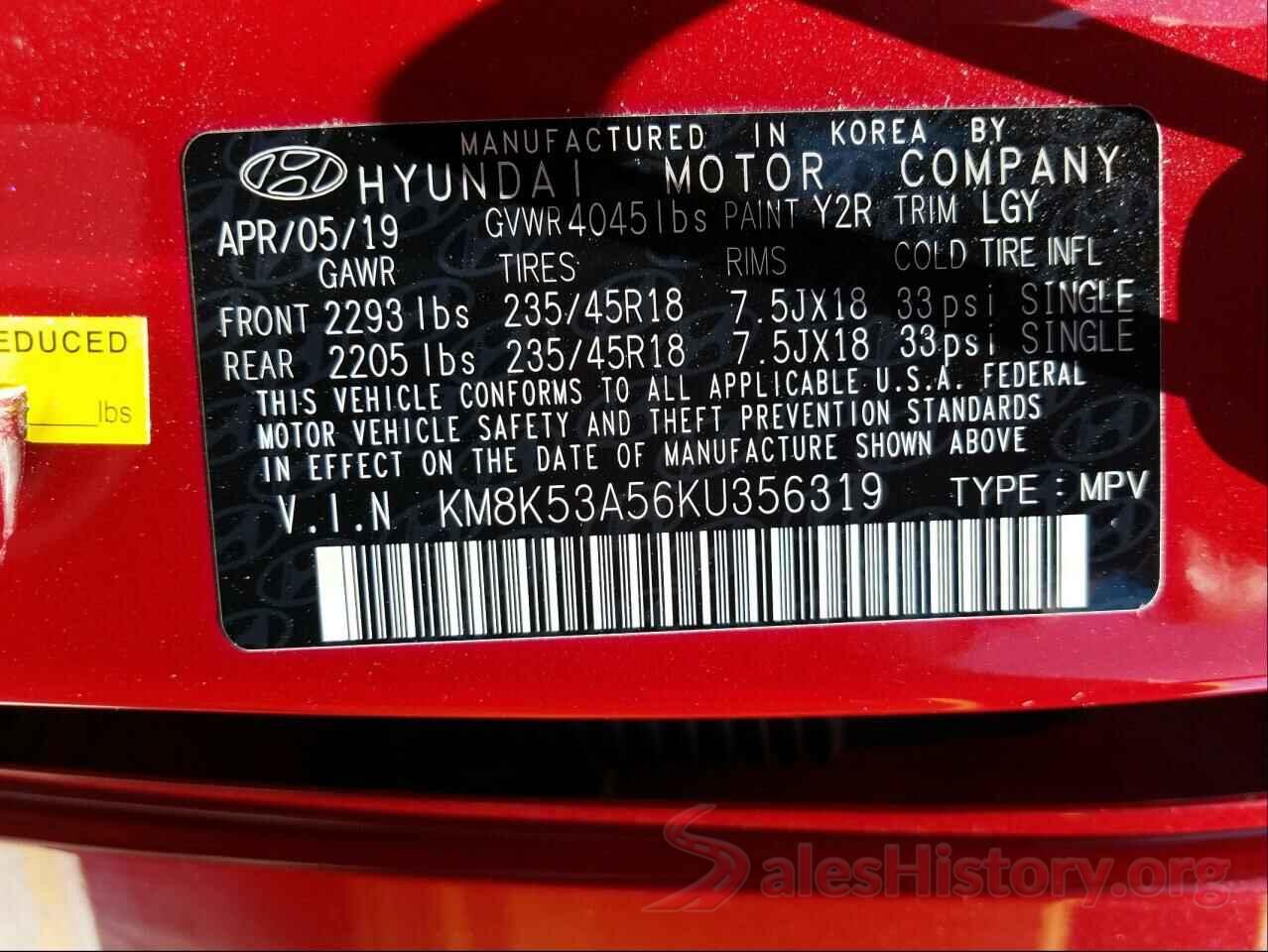 KM8K53A56KU356319 2019 HYUNDAI KONA