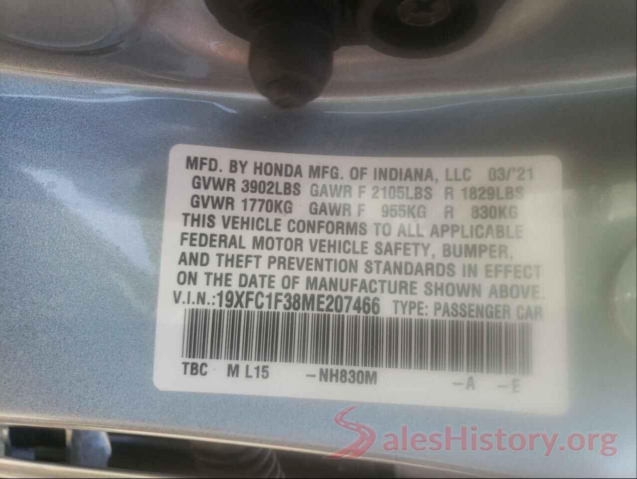 19FXC1F38ME207466 2021 HONDA CIVIC