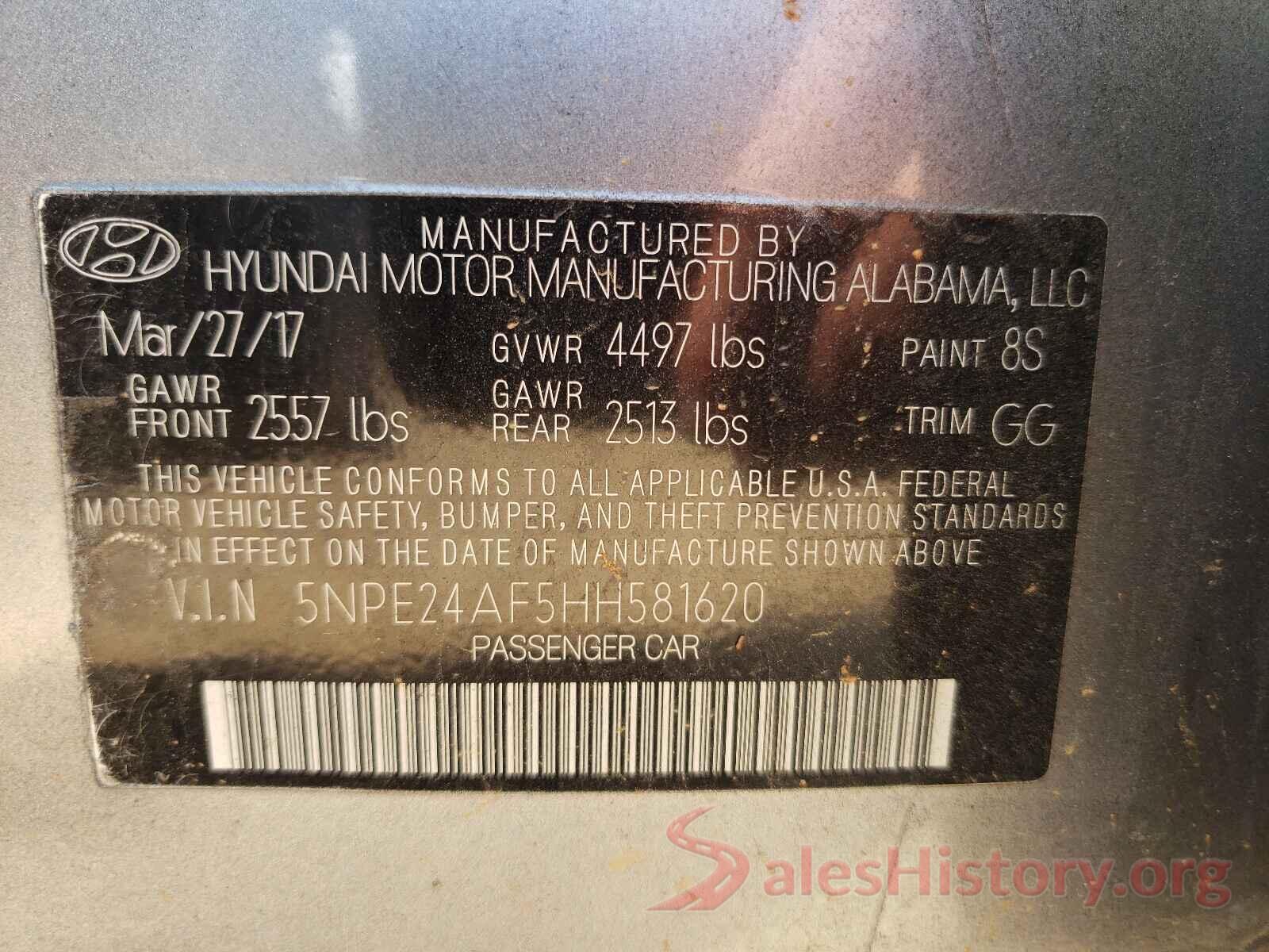 5NPE24AF5HH581620 2017 HYUNDAI SONATA