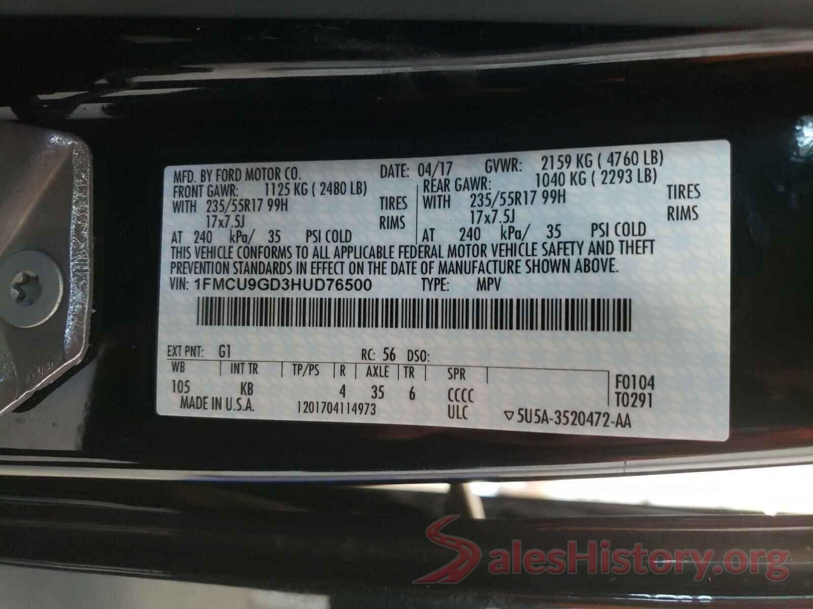 1FMCU9GD3HUD76500 2017 FORD ESCAPE