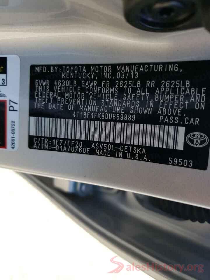 4T1BF1FK8DU669889 2013 TOYOTA CAMRY