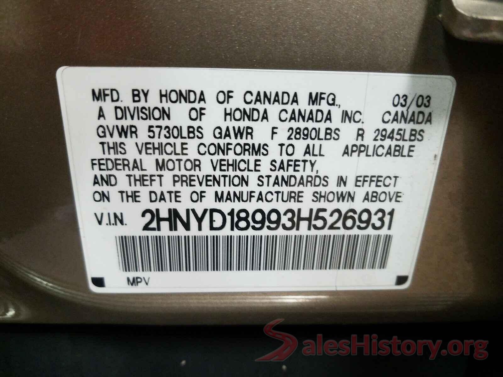 2HNYD18993H526931 2003 ACURA MDX