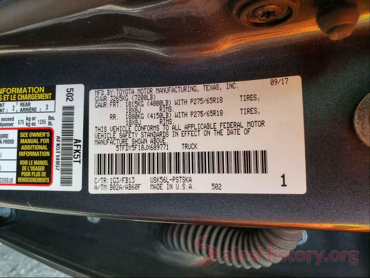 5TFDY5F18JX689771 2018 TOYOTA TUNDRA