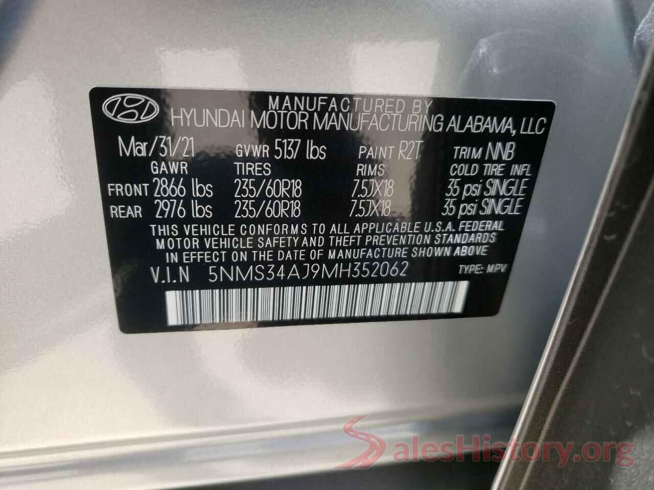 5NMS34AJ9MH352062 2021 HYUNDAI SANTA FE