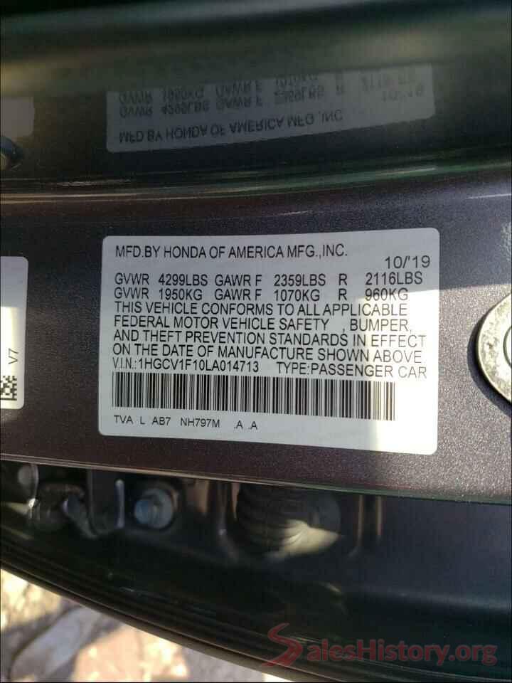 1HGCV1F10LA014713 2020 HONDA ACCORD