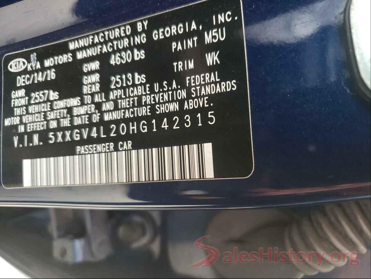 5XXGV4L20HG142315 2017 KIA OPTIMA