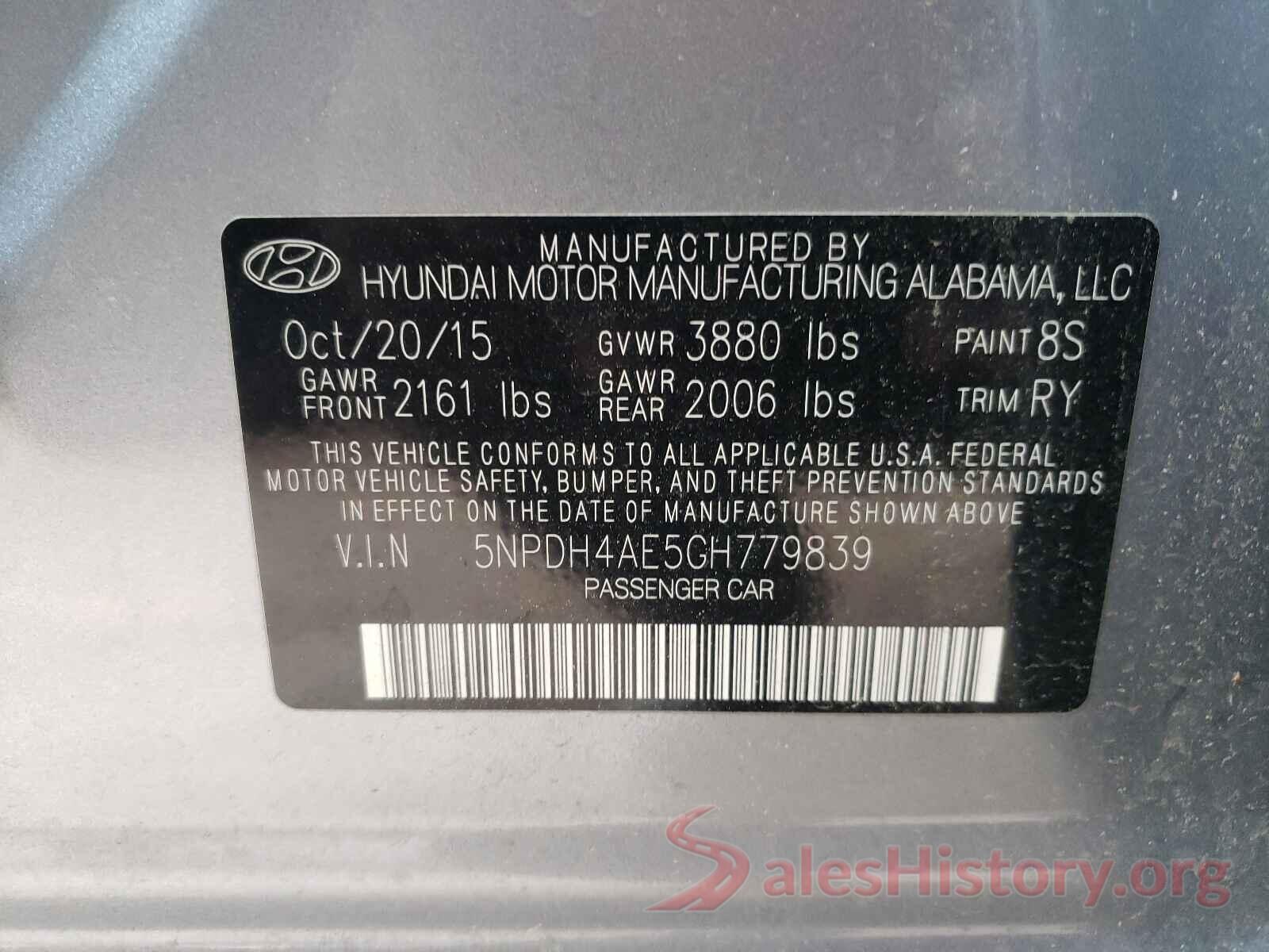 5NPDH4AE5GH779839 2016 HYUNDAI ELANTRA