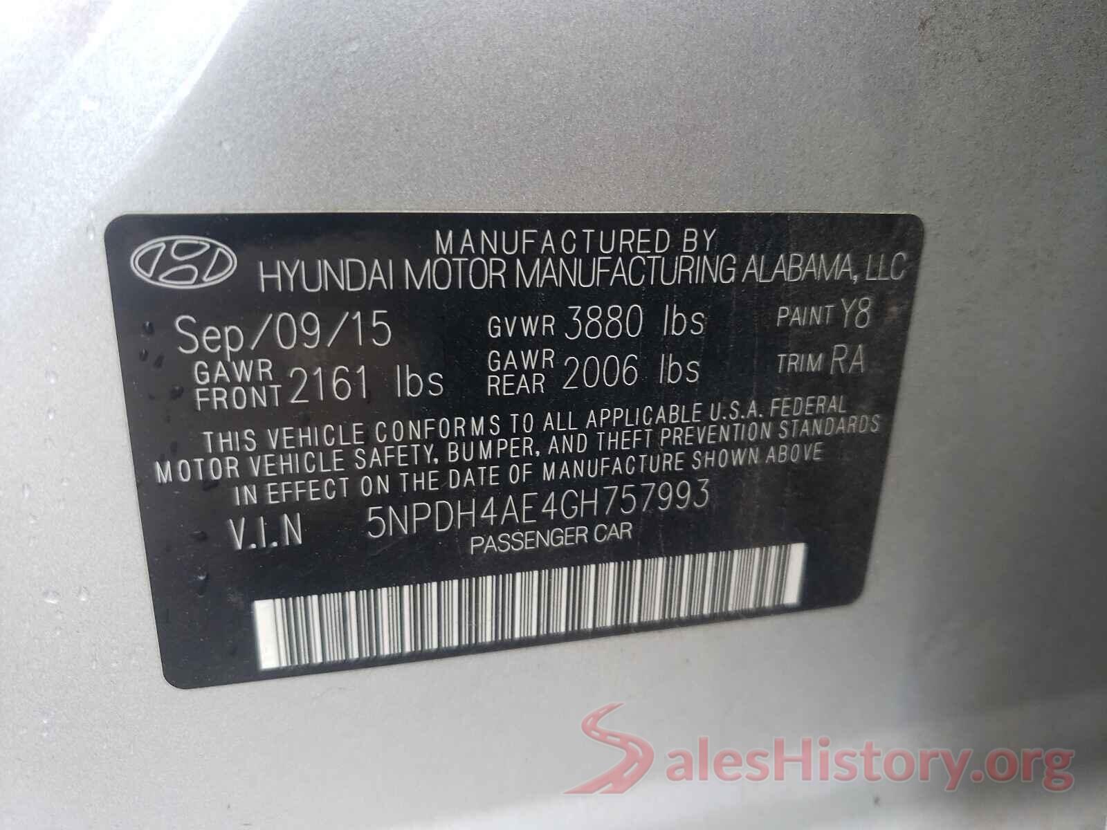 5NPDH4AE4GH757993 2016 HYUNDAI ELANTRA