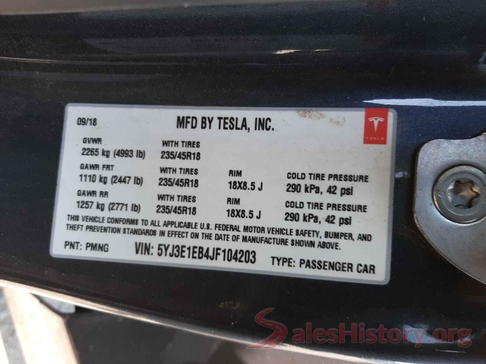 5YJ3E1EB4JF104203 2018 TESLA MODEL 3