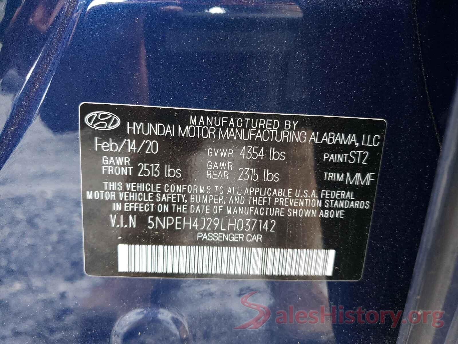 5NPEH4J29LH037142 2020 HYUNDAI SONATA