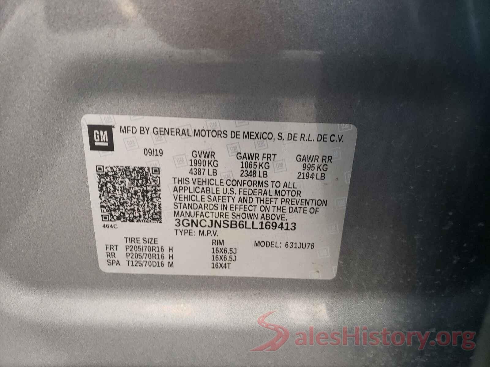 3GNCJNSB6LL169413 2020 CHEVROLET TRAX