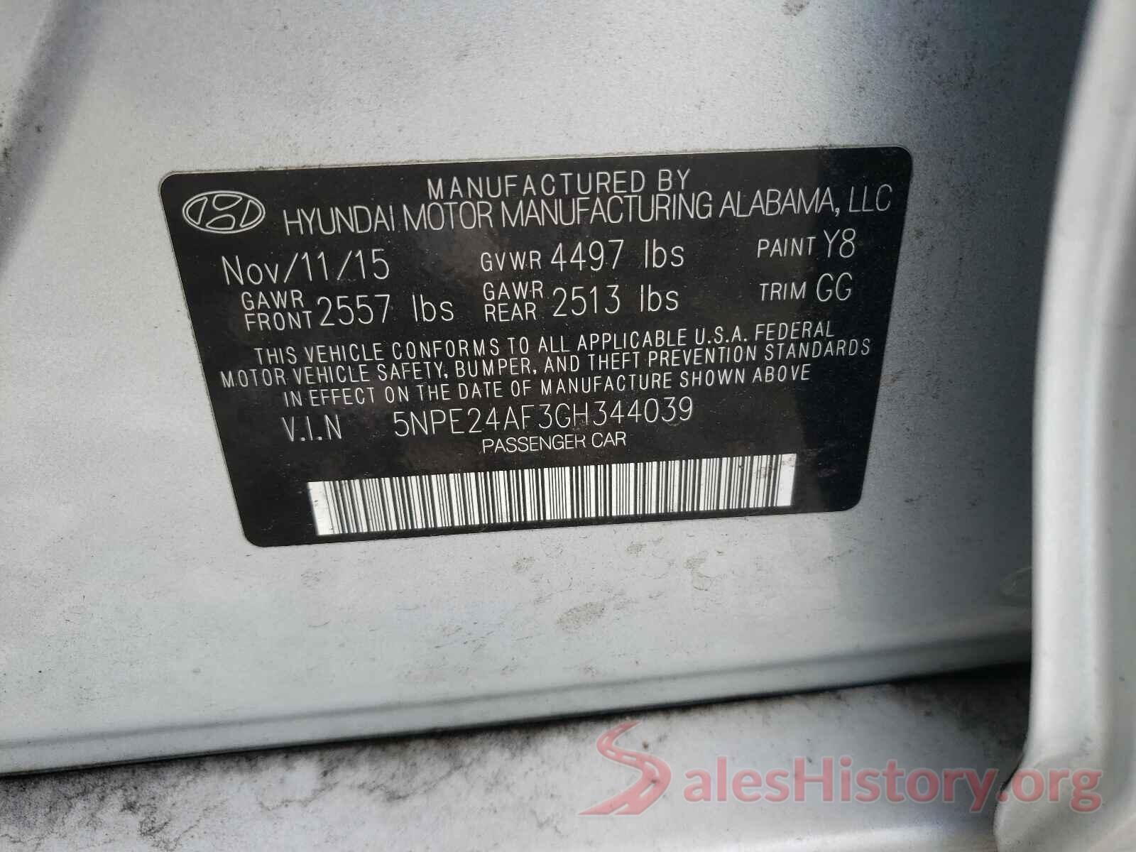 5NPE24AF3GH344039 2016 HYUNDAI SONATA