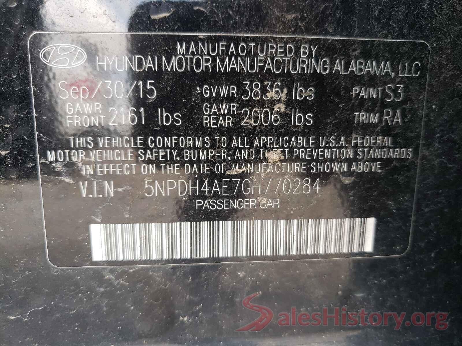 5NPDH4AE7GH770284 2016 HYUNDAI ELANTRA