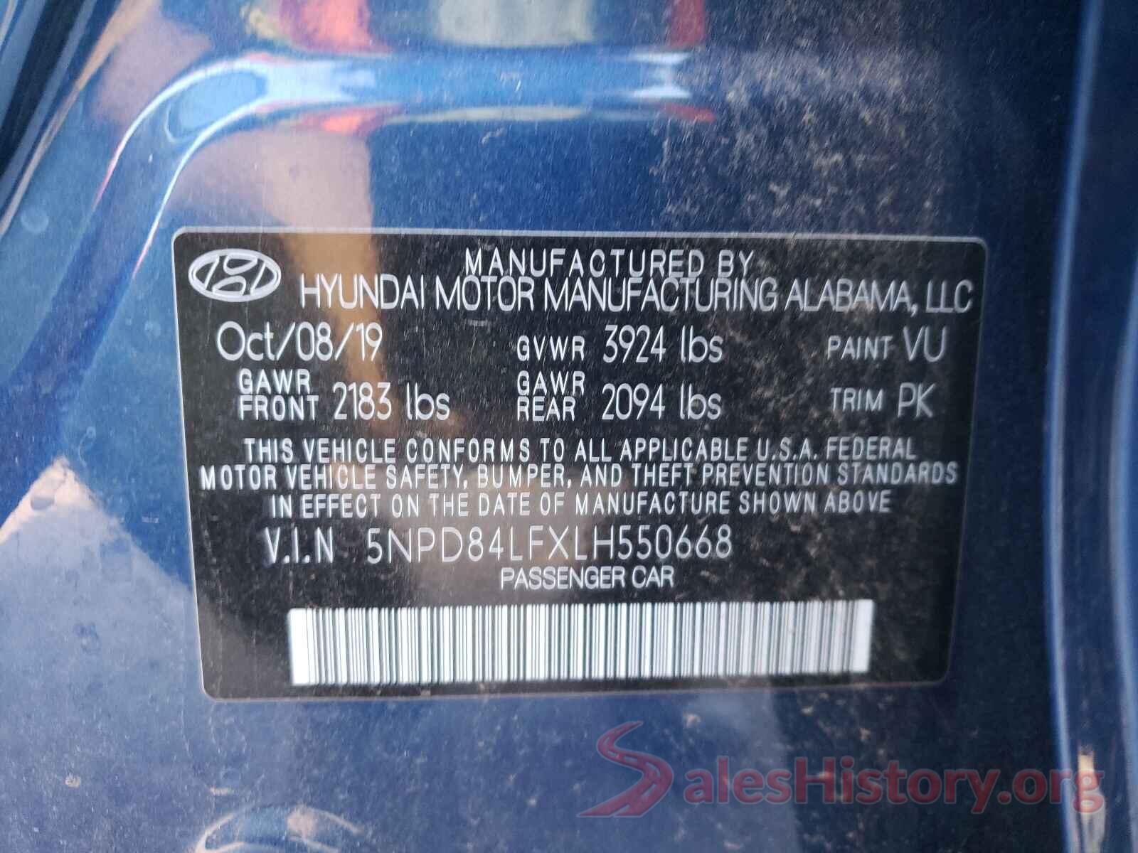 5NPD84LFXLH550668 2020 HYUNDAI ELANTRA