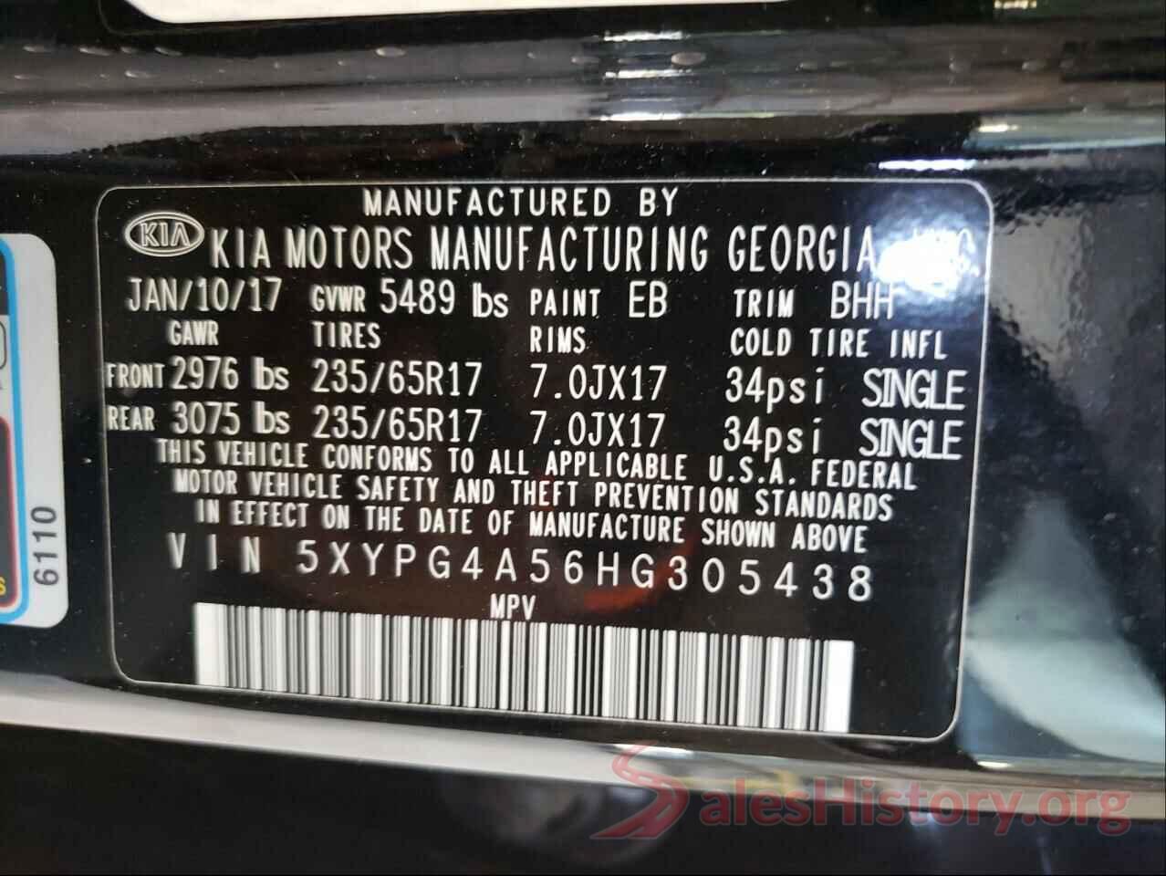 5XYPG4A56HG305438 2017 KIA SORENTO