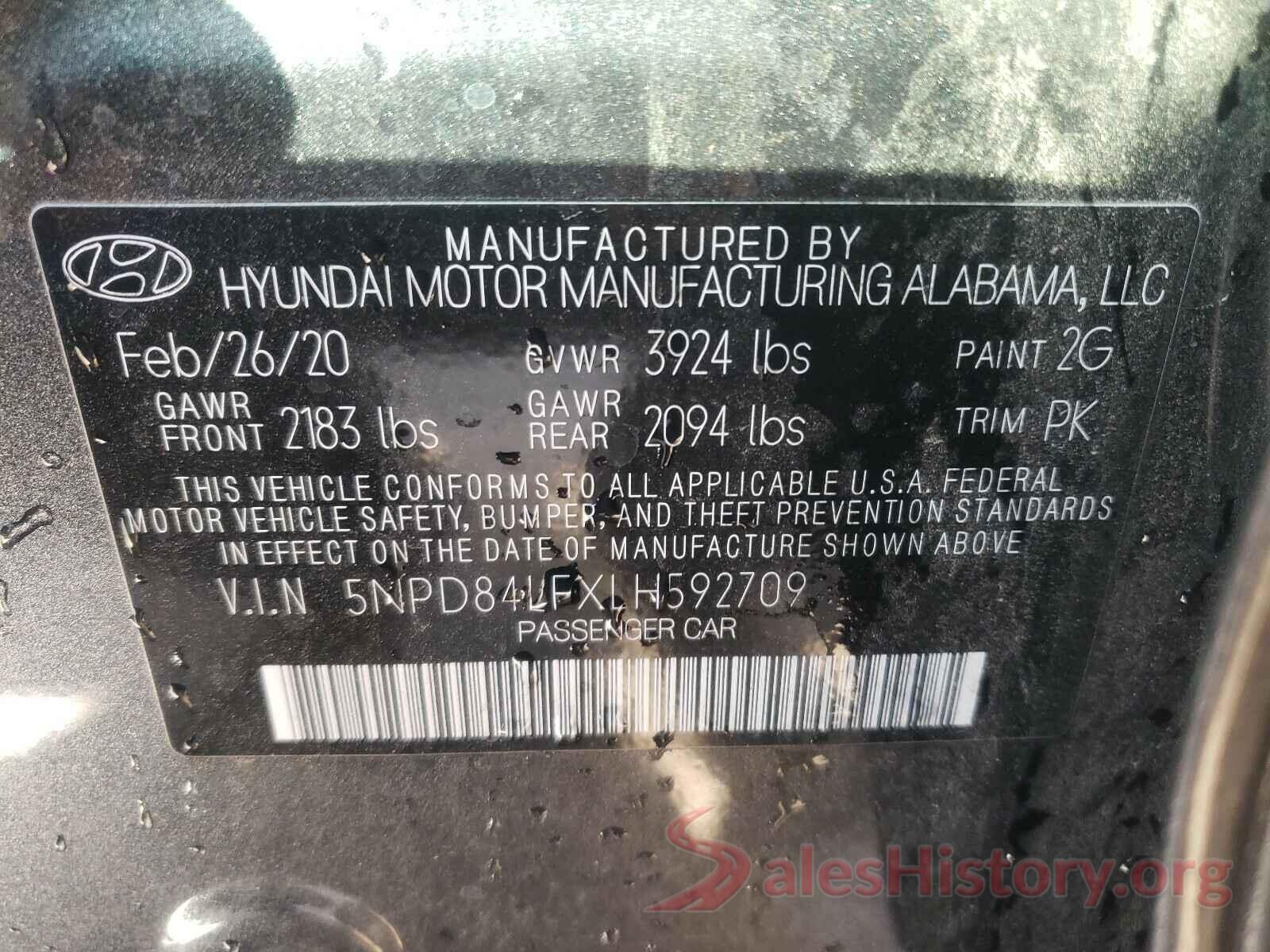 5NPD84LFXLH592709 2020 HYUNDAI ELANTRA