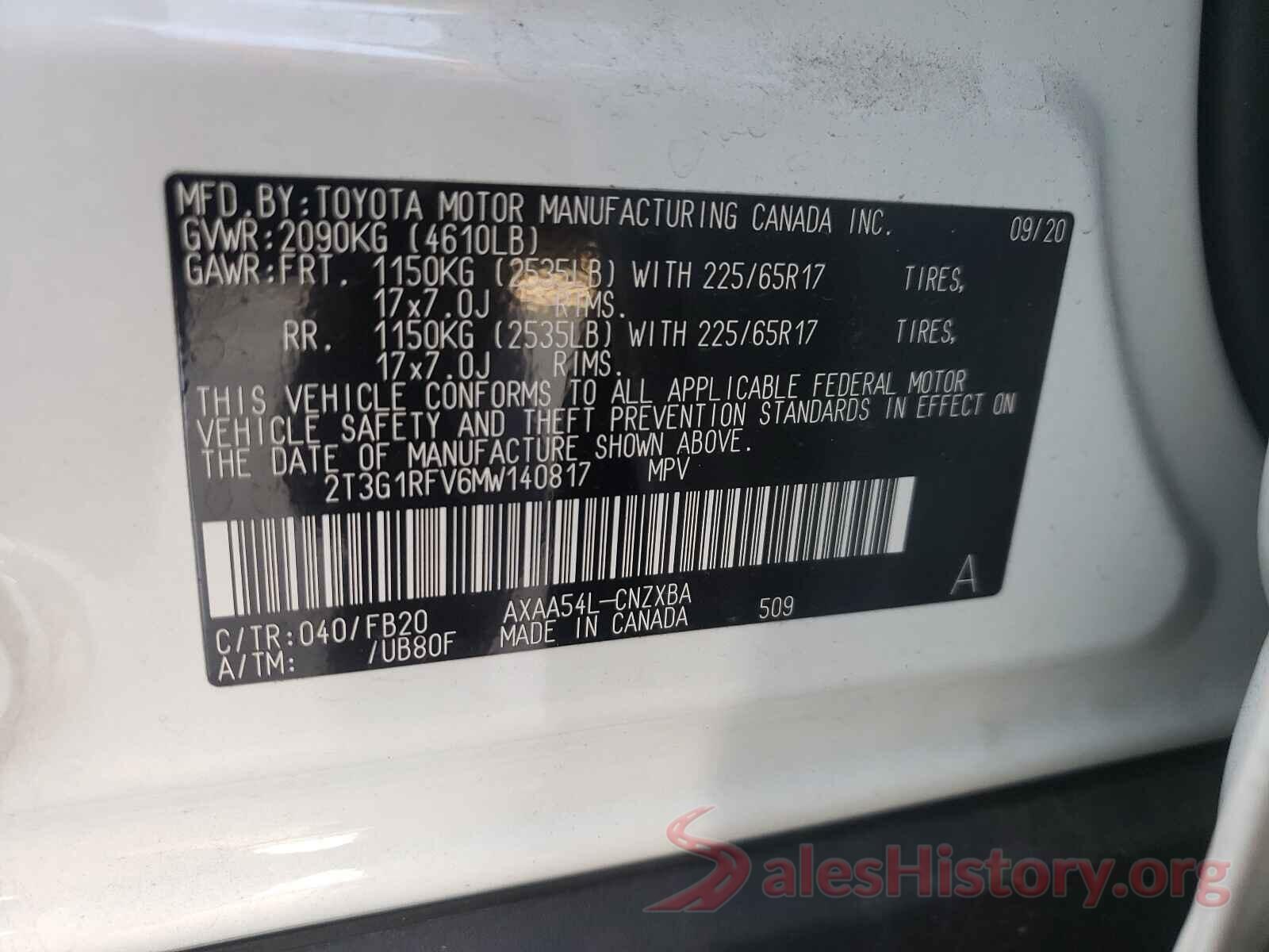 2T3G1RFV6MW140817 2021 TOYOTA RAV4