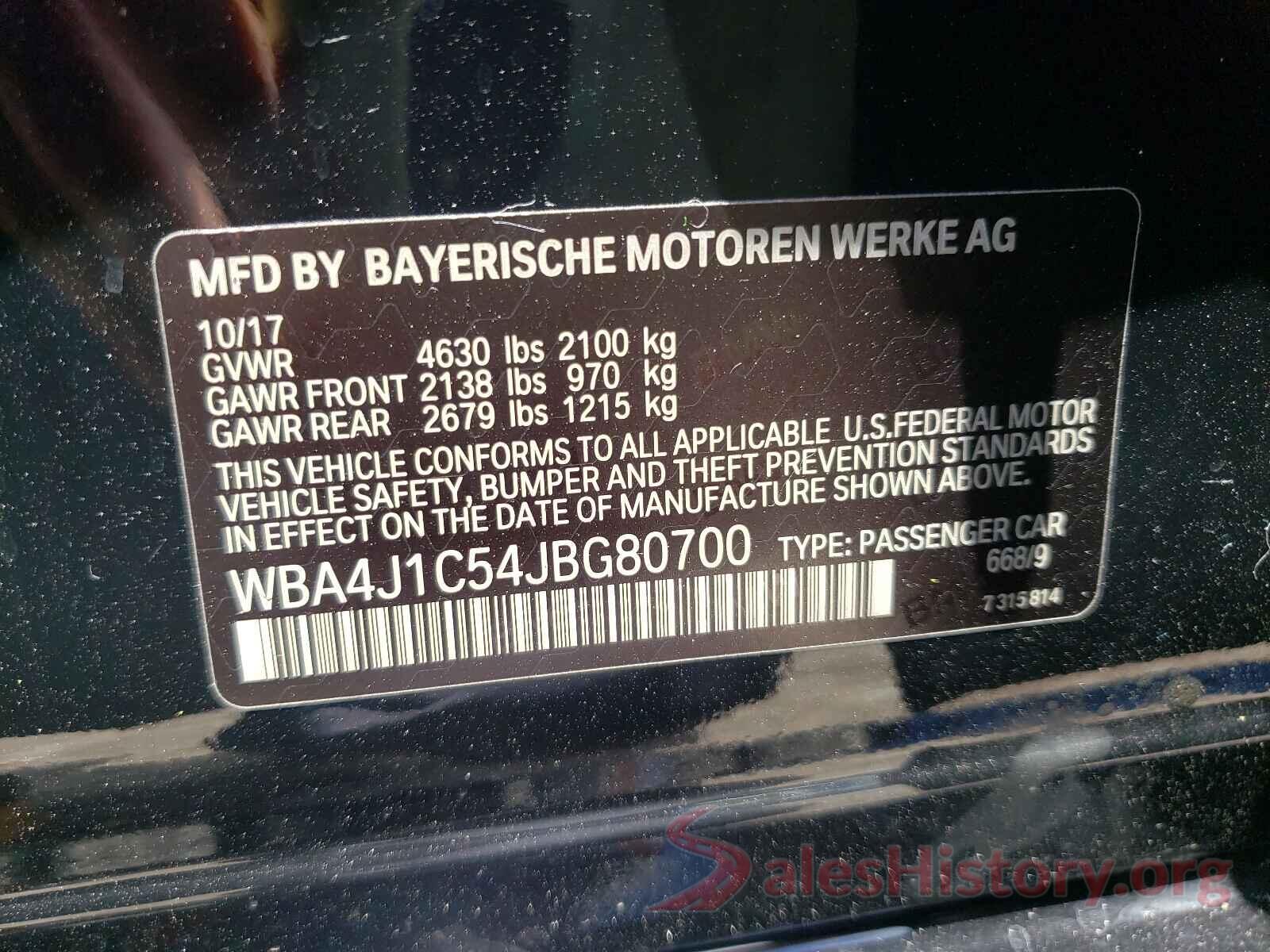 WBA4J1C54JBG80700 2018 BMW 4 SERIES