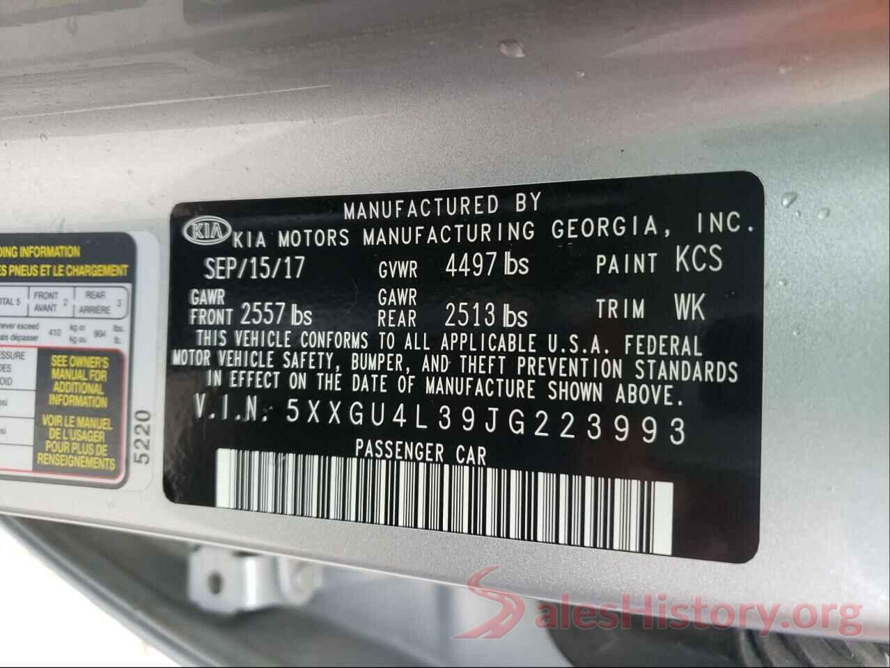 5XXGU4L39JG223993 2018 KIA OPTIMA