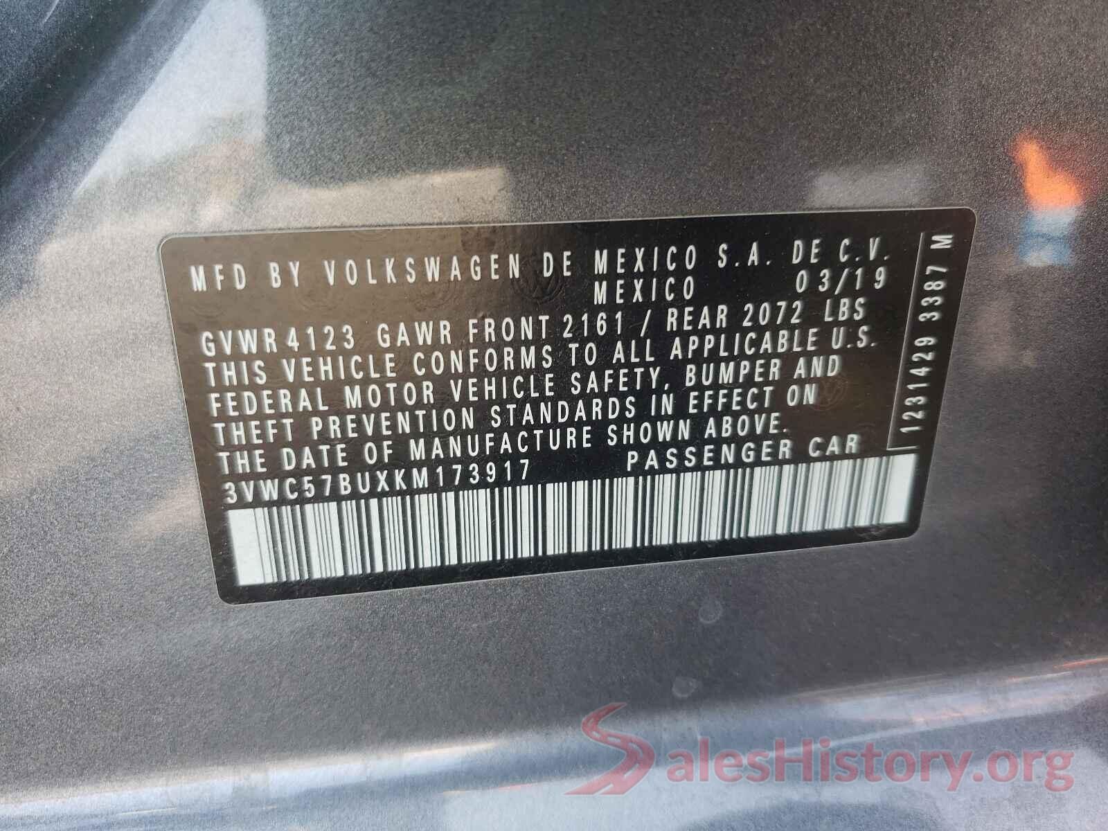 3VWC57BUXKM173917 2019 VOLKSWAGEN JETTA