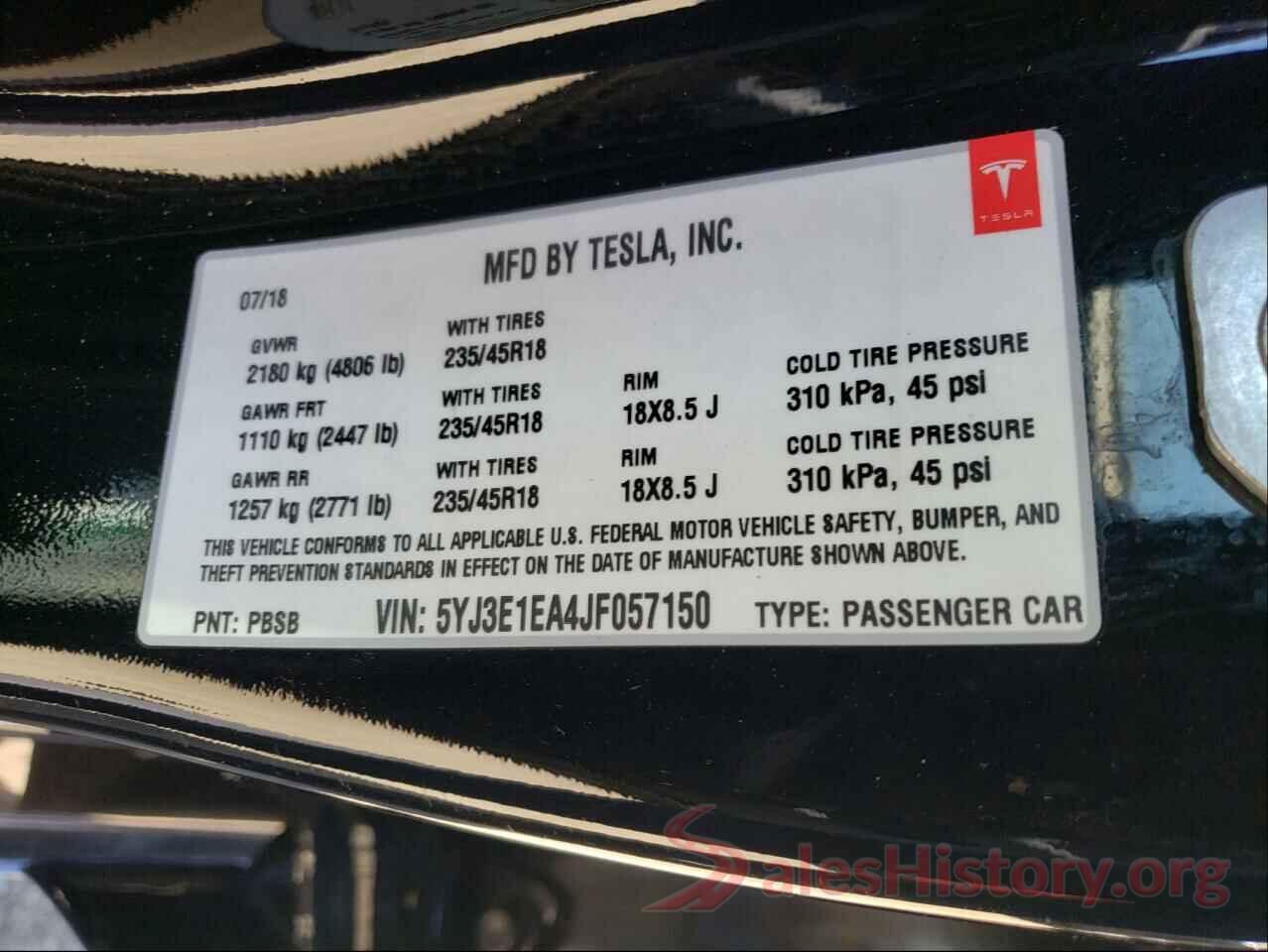 5YJ3E1EA4JF057150 2018 TESLA MODEL 3